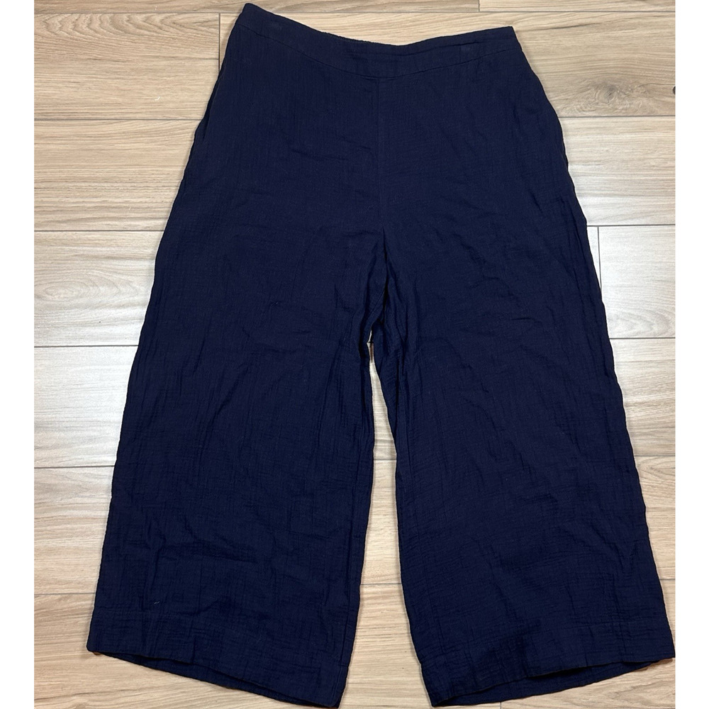 Boden US 10 Blue Gauze Wide Leg Cropped Pants Culottes Elastic Waist